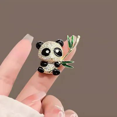 Fashion Rhinestone Cute Bamboo Panda Brooch/ Pin